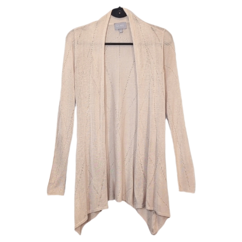 Cyrus Pointelle Knit Cardigan Sweater Small Cream Open Long Sleeve Lightweight